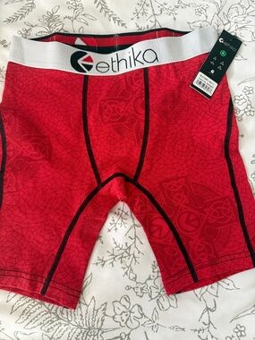 ethika Red Boxer Briefs with White Waistband